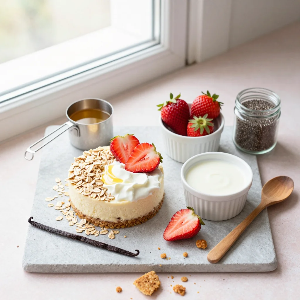 All ingredients for Strawberry Cheesecake Overnight Oats