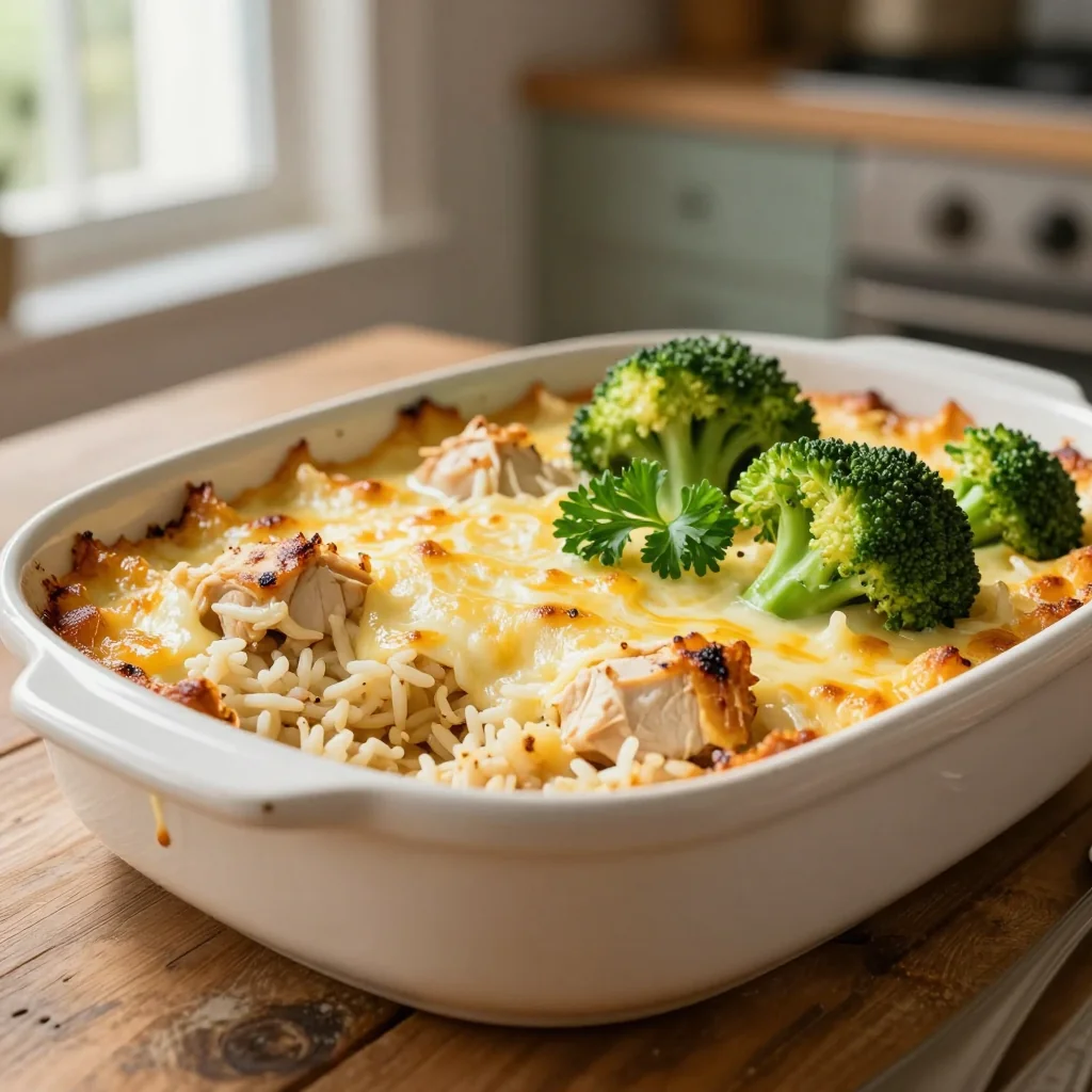 Cheesy Broccoli Rice Casserole with Chicken