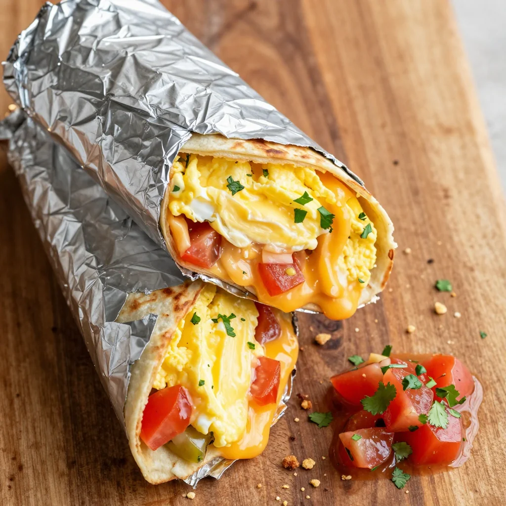Freezer Ready Breakfast Burritos with Egg Cheese and Salsa for Meal Prep