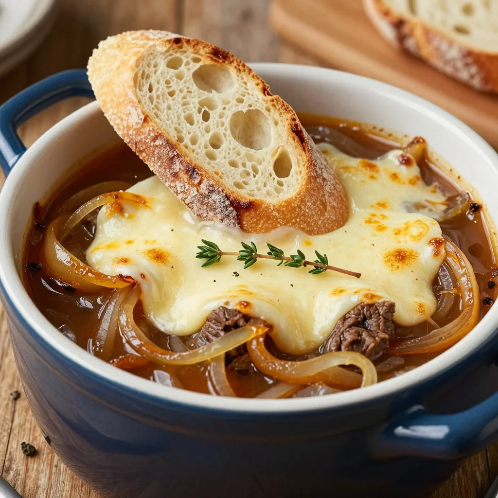 Winter Warmth Slow Cooker French Onion Soup with Gruyere