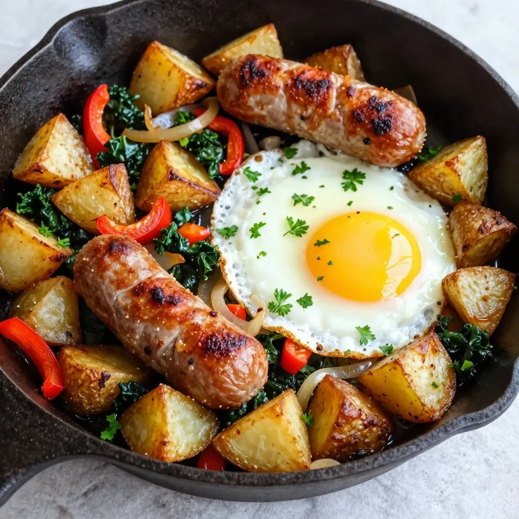 One Skillet Sausage and Potato Hash for New Year's Day Brunch