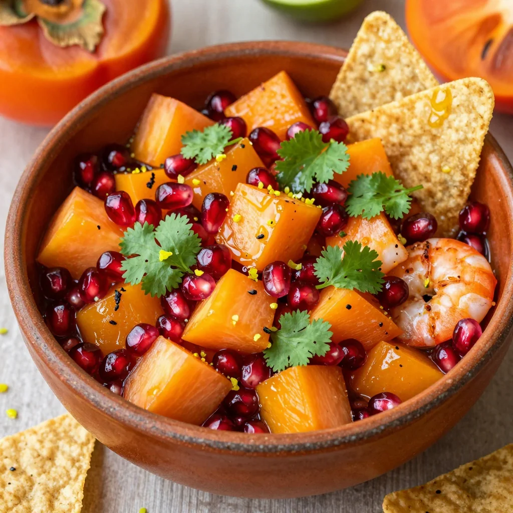 persimmon and pomegranate salsa with cilantro and lime for holiday parties