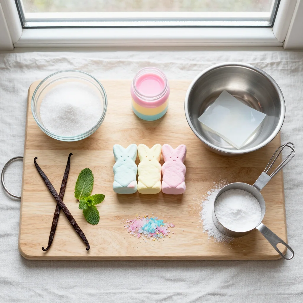 All ingredients for Homemade Peeps Marshmallows with Colored Sugar