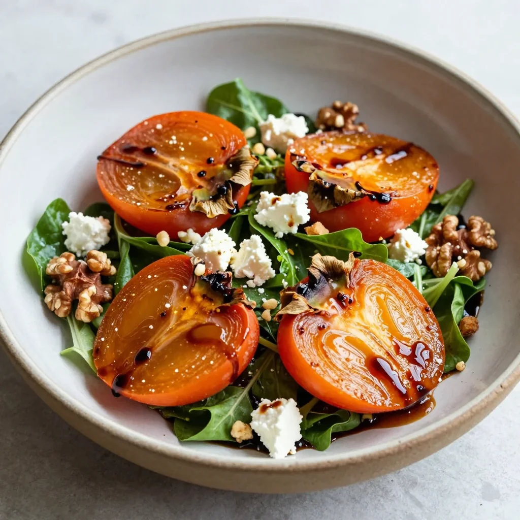 roasted persimmon and walnut salad with mixed greens for winter solstice