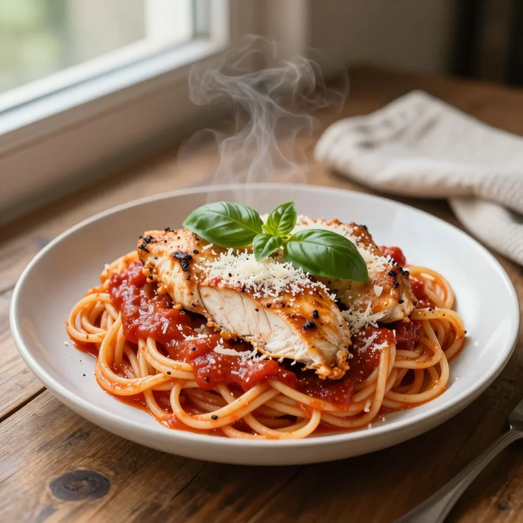 Parmesan Chicken with Pasta and Marinara Sauce