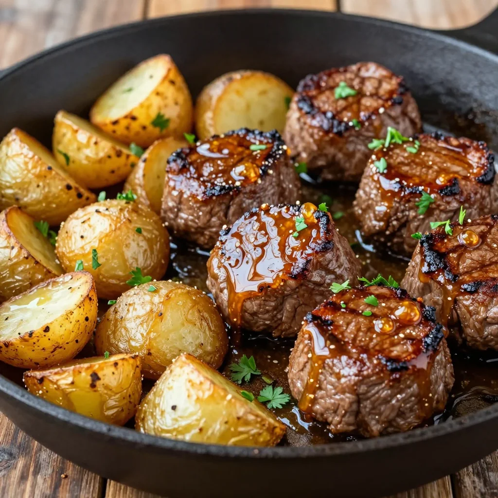 One Pan Honey Garlic Steak Bites And Potatoes