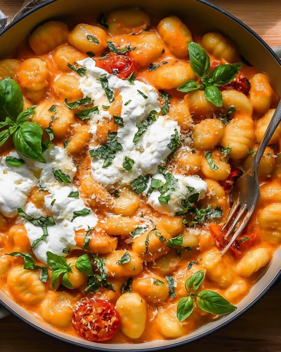 30 Minute Creamy Tomato Gnocchi with Burrata