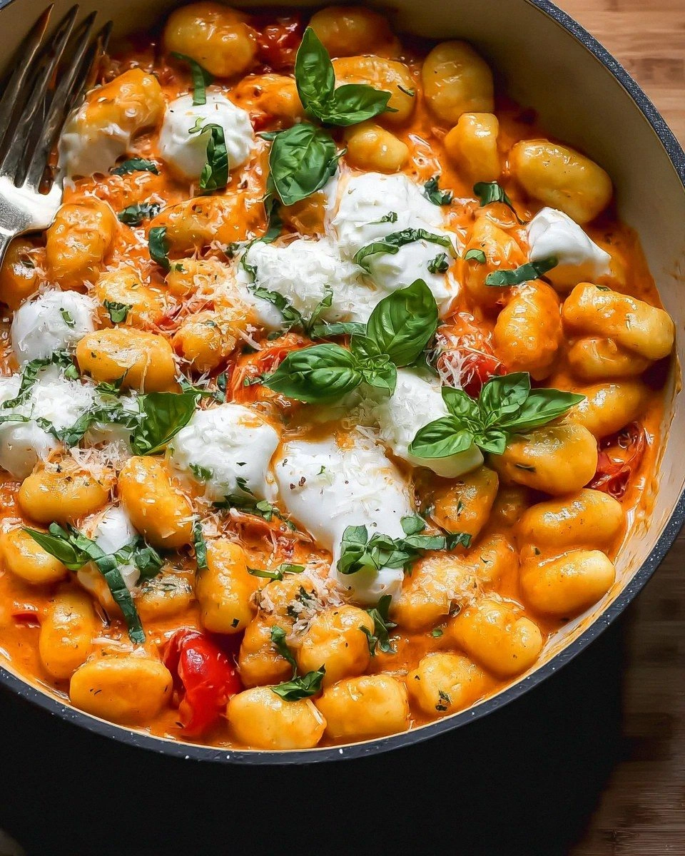 30 Minute Creamy Tomato Gnocchi with Burrata