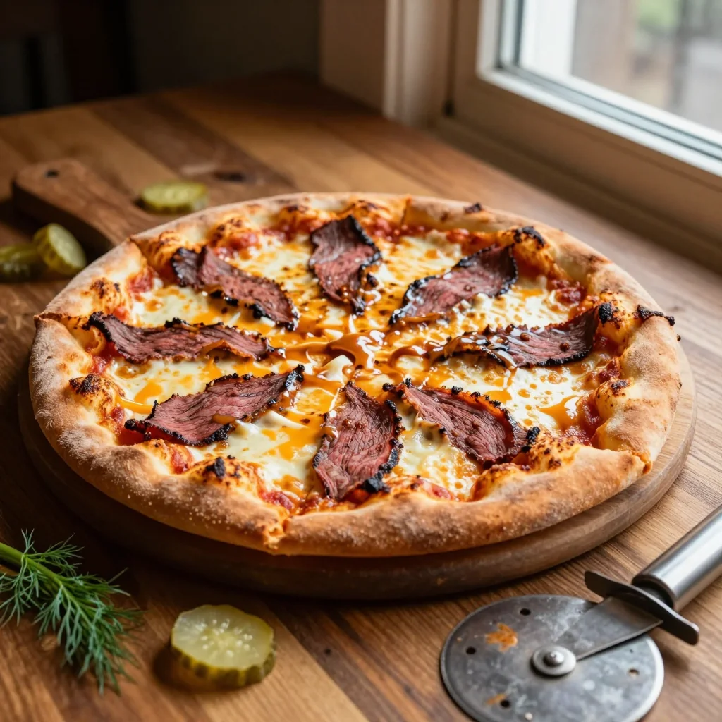 Corned Beef Reuben Pizza with Thousand Island Base