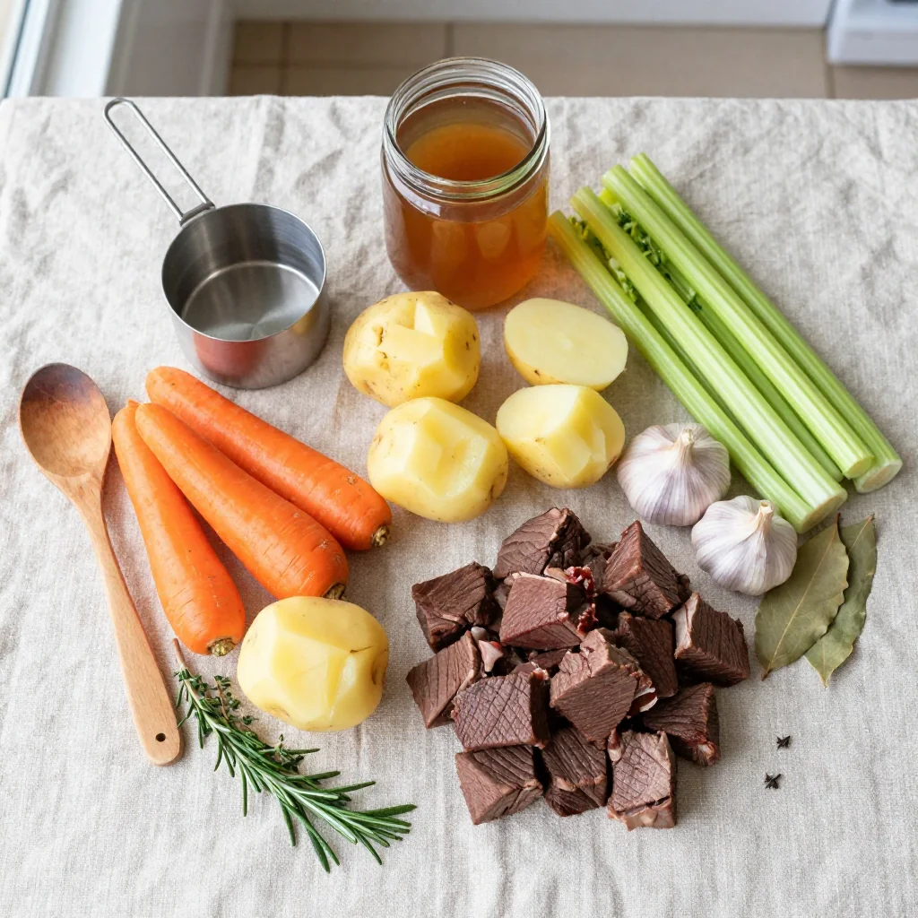 All ingredients for Beef Stew Slow Cooker Comfort Food