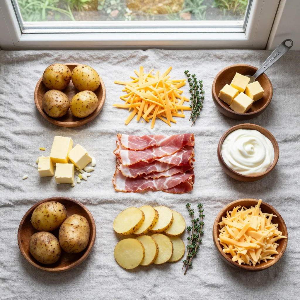 All ingredients for Scalloped Potatoes with Ham and Cheese