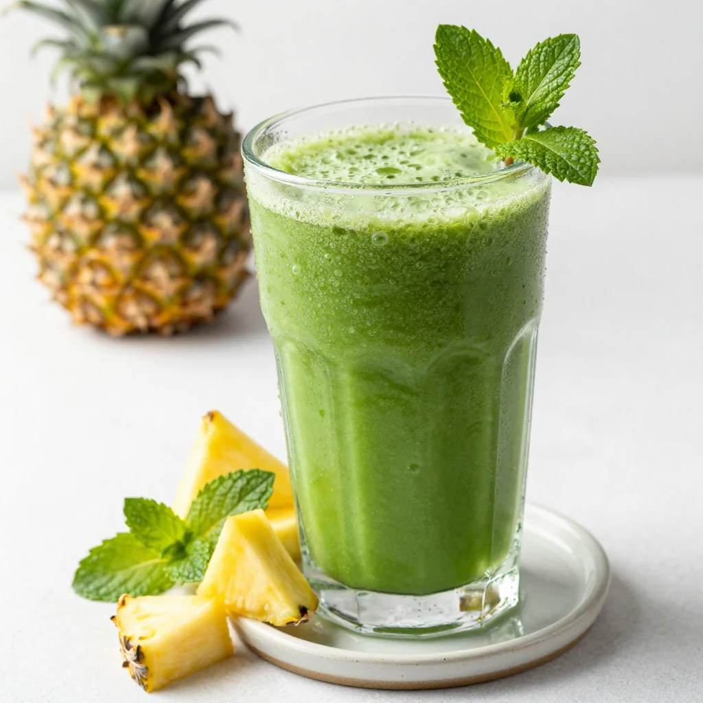 New Year's Detox Green Smoothie with Pineapple and Mint
