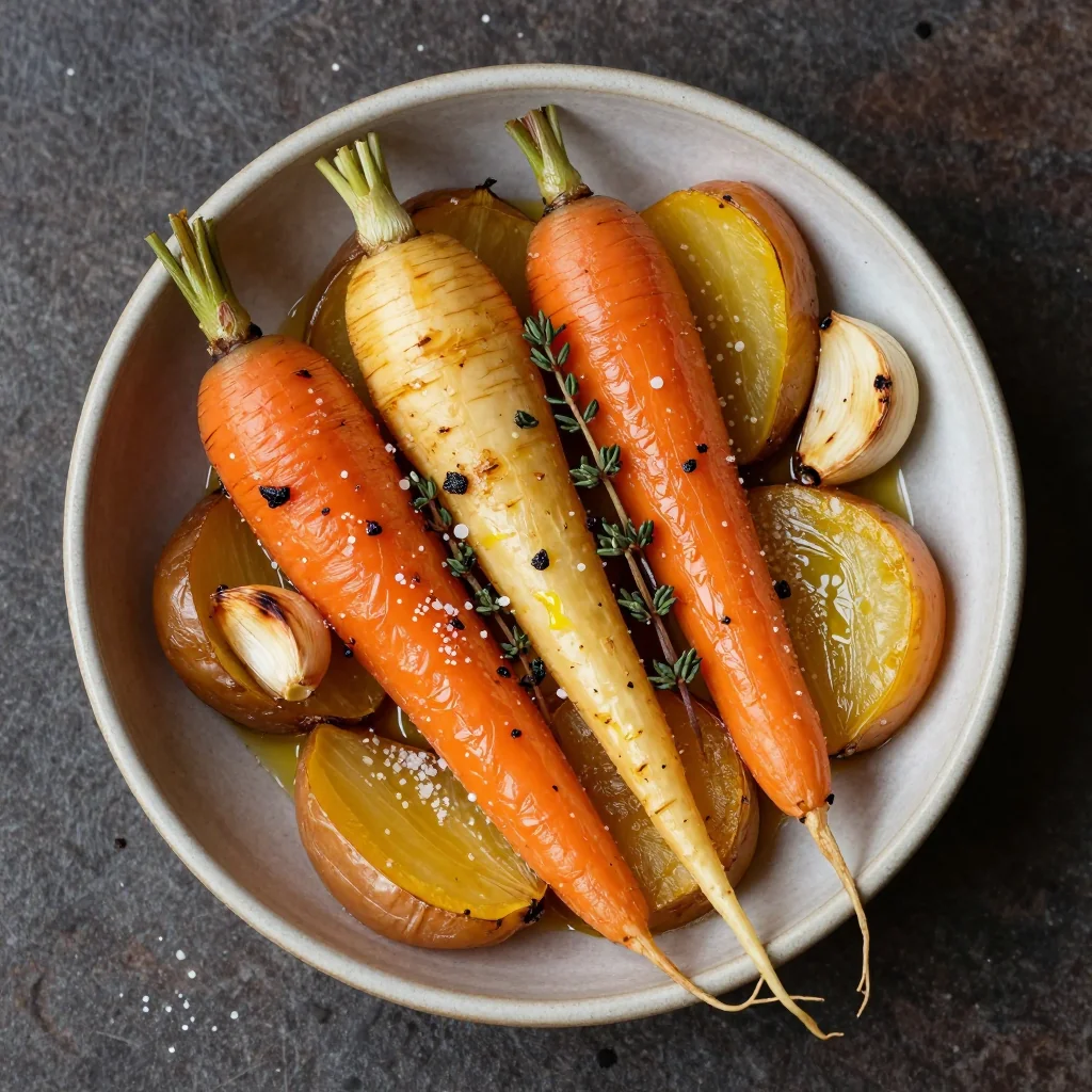 rustic roasted root vegetable medley with garlic and thyme for winter