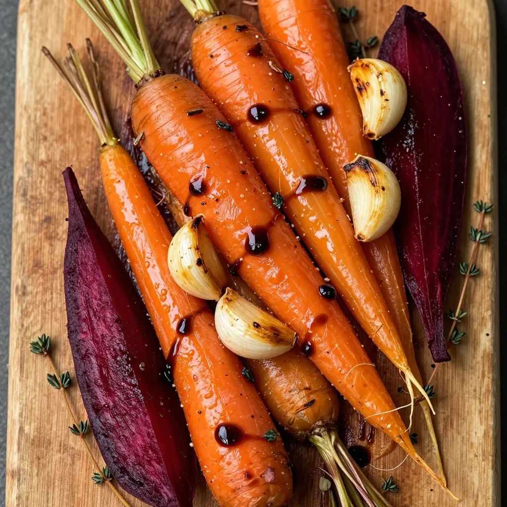 roasted root vegetables with garlic and balsamic glaze for cold days