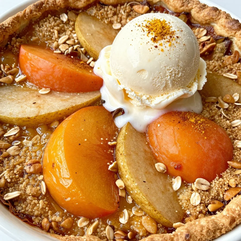 warm spiced persimmon and pear crisp with oatmeal topping