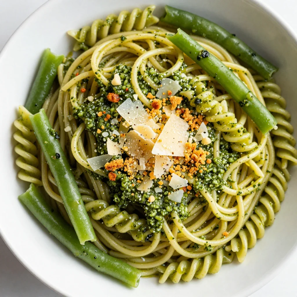 Pantry Pasta With Canned Green Beans And Pesto