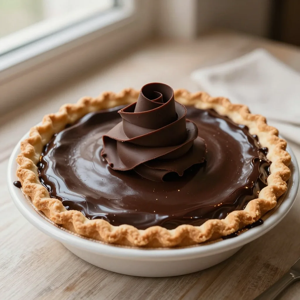 French Silk Pie with Homemade Chocolate Curl Topping