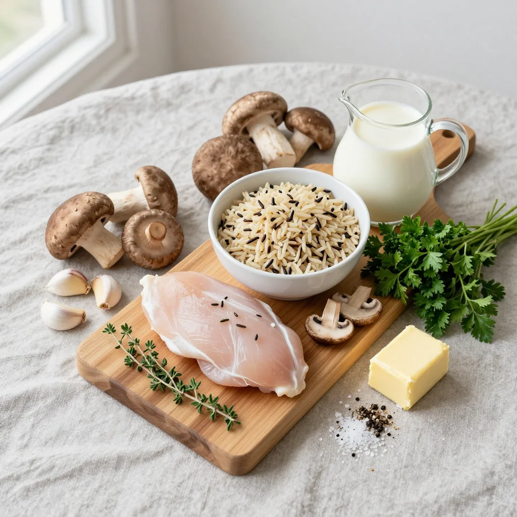 All ingredients for Creamy Mushroom Chicken with Wild Rice