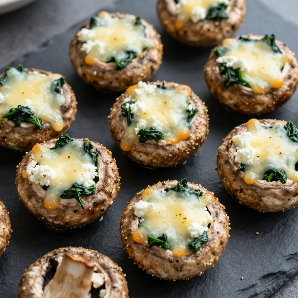 classic cheese and spinach stuffed mushrooms for new year's eve appetizers
