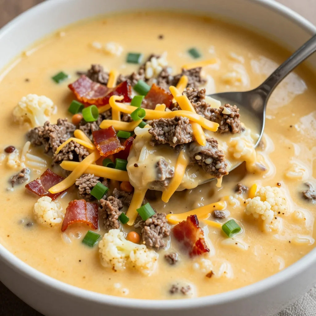 NFL Playoff Keto Cheeseburger Soup for a Spoonable Feast