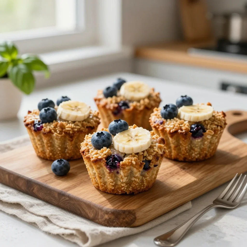 Baked Oatmeal Cups with Blueberries and Bananas