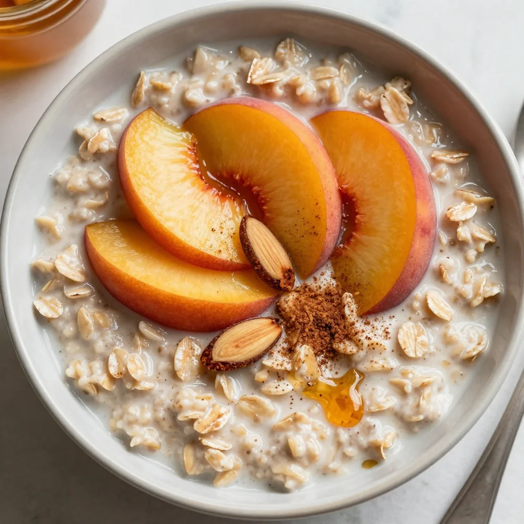 Healthy Warm Oatmeal with Peaches and Cinnamon