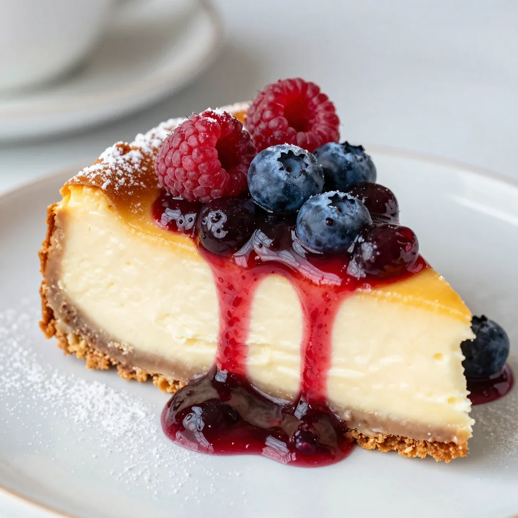 Creamy New York Cheesecake with Berry Compote