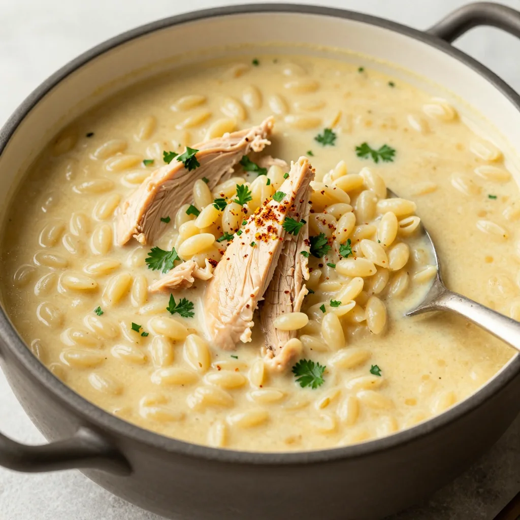 One Pot Creamy Chicken and Orzo Soup for January