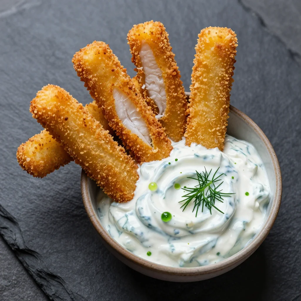 Crispy Fish Sticks With Lemon Dill Yogurt Dip