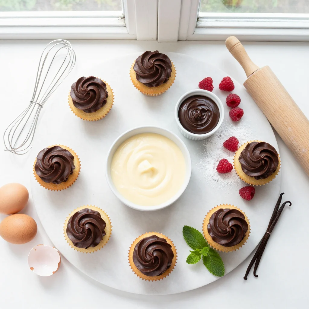 All ingredients laid out for Boston Cream Pie Cupcakes with Ganache