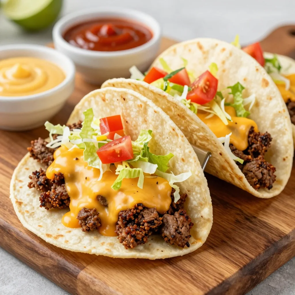 Kid Friendly Cheesy Ground Beef Tacos in Soft Tortillas