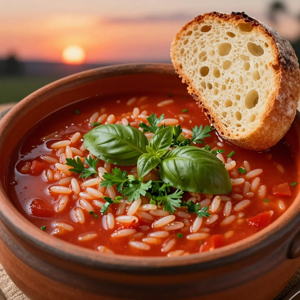 Pantry Clearing Tomato and Rice Soup with Herbs