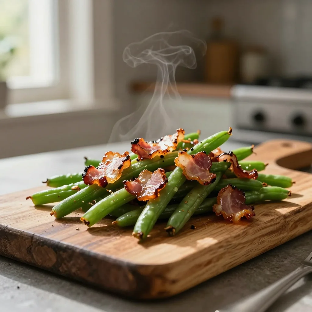 Garlic Roasted Green Beans with Bacon