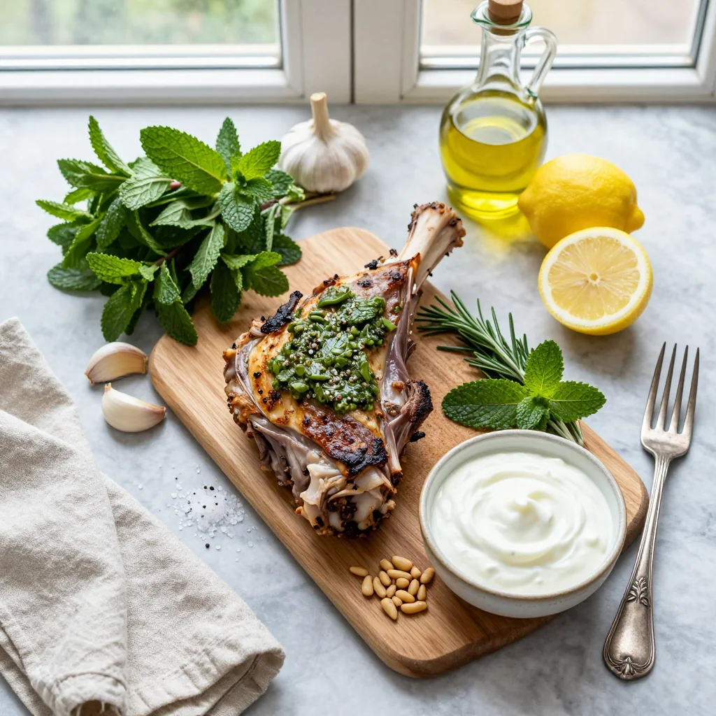 All ingredients for Roasted Lamb with Fresh Mint Sauce