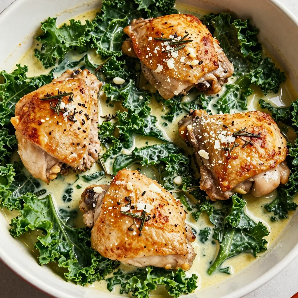 onepot chicken and kale casserole with garlic and herbs