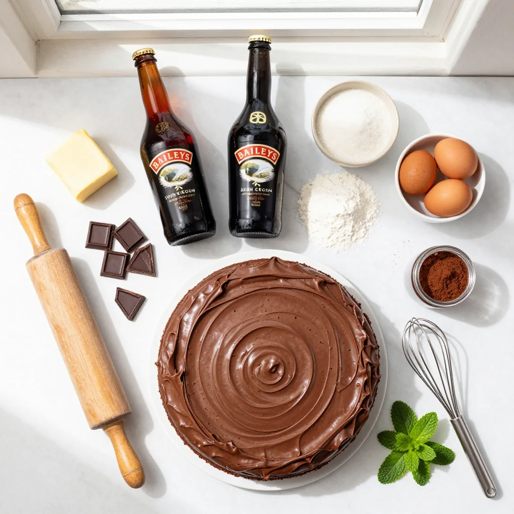 All ingredients for Chocolate Stout Cake with Baileys Irish Cream Frosting