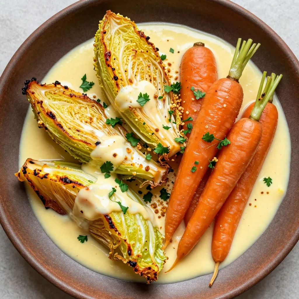 creamy lemon and garlic roasted cabbage and carrots for light dinners