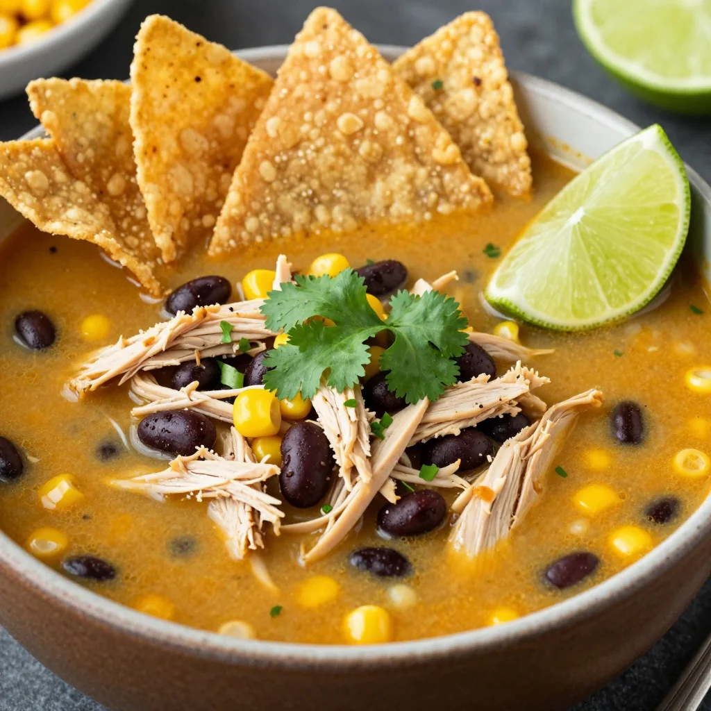 Slow Cooker Chicken Tortilla Soup with Lime and Cilantro