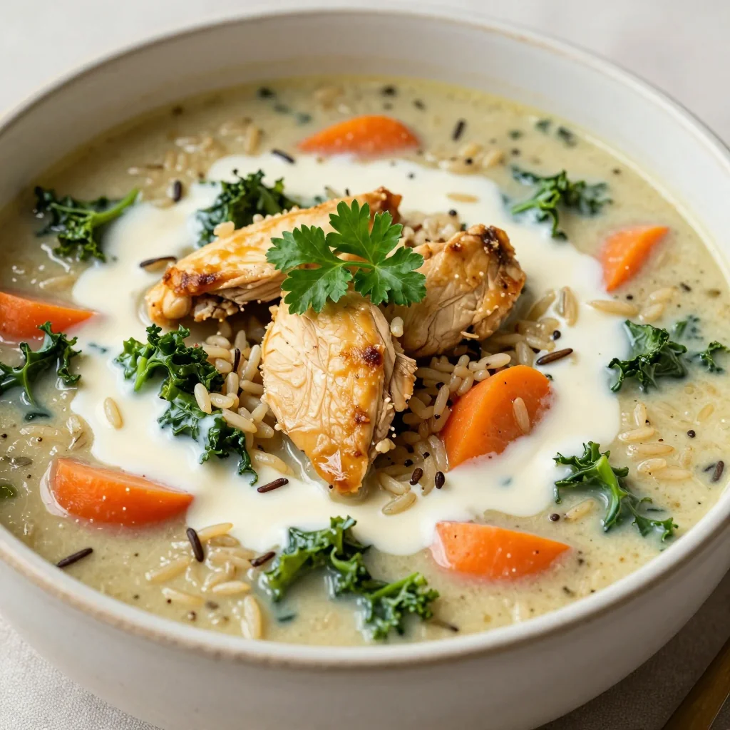 Budget Friendly Creamy Chicken and Wild Rice Soup That is a One Pot Dinner