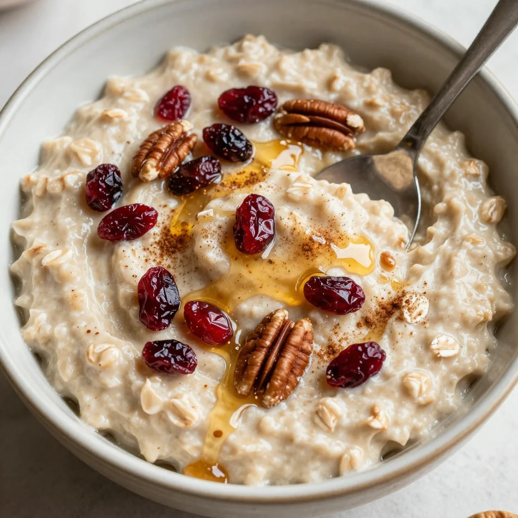 Warm Spiced Oatmeal with Dried Cranberries for a Winter Treat