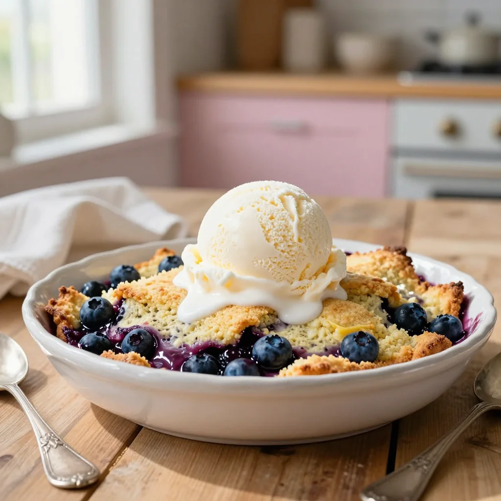 Lemon Blueberry Cobbler with Ice Cream