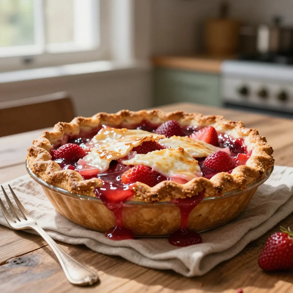 Rhubarb Pie with Strawberry and Tapioca