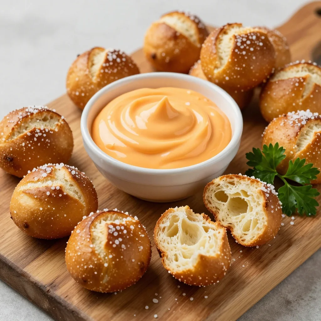 NFL Playoff Soft Pretzel Bites with Healthy Cheese Dip