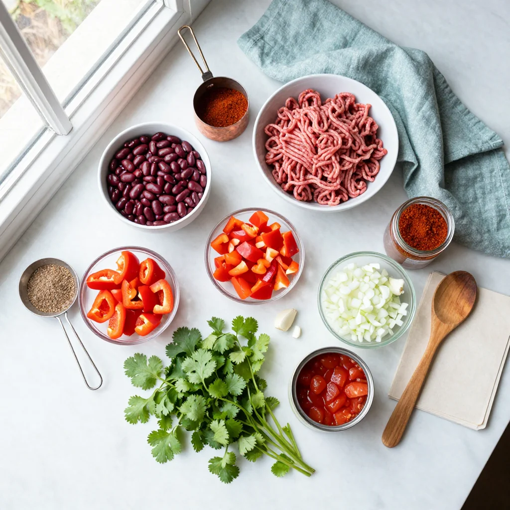 All ingredients for Chili with Beans and Beef Slow Cooker