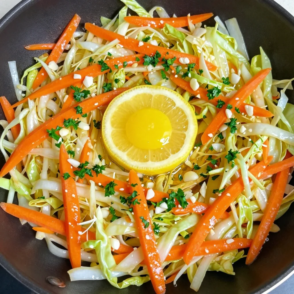 batchcook friendly cabbage and carrot stir fry with garlic and lemon