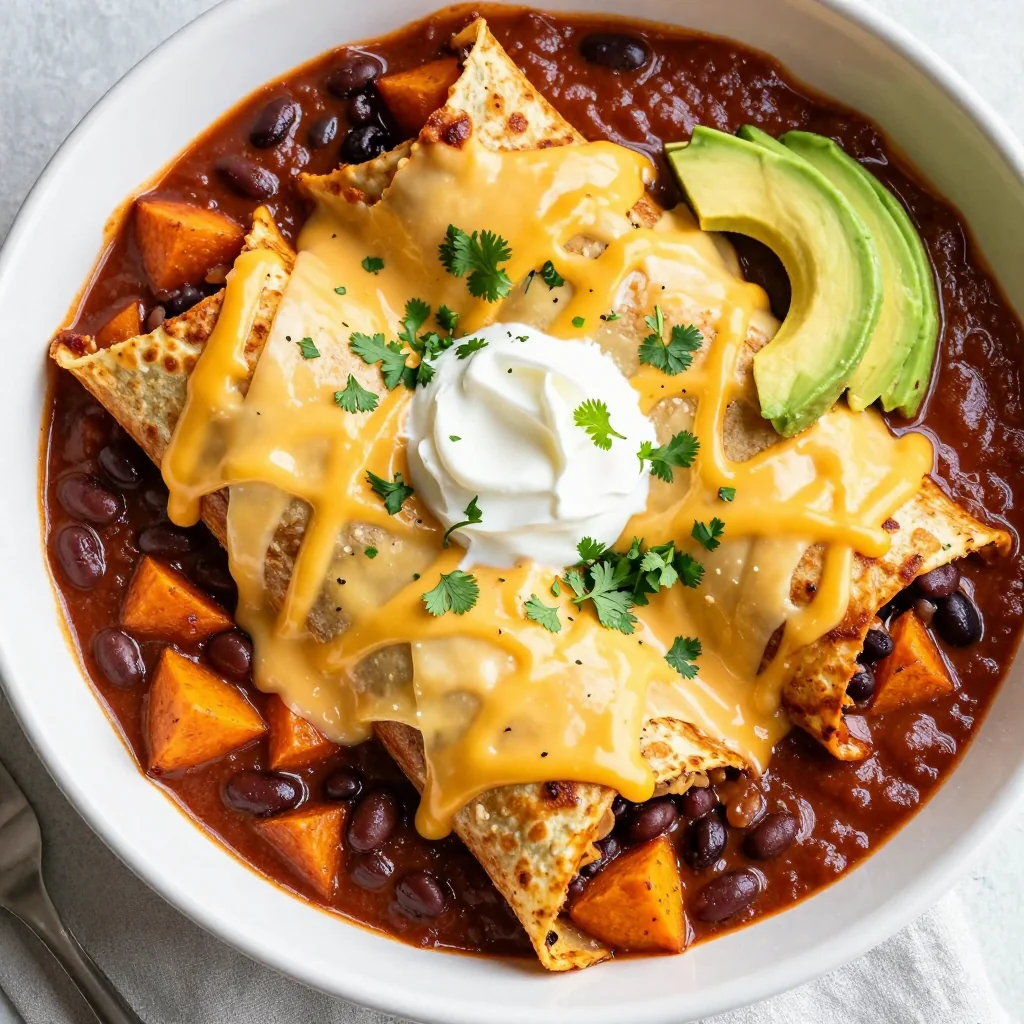 warm sweet potato and black bean enchiladas for family dinner
