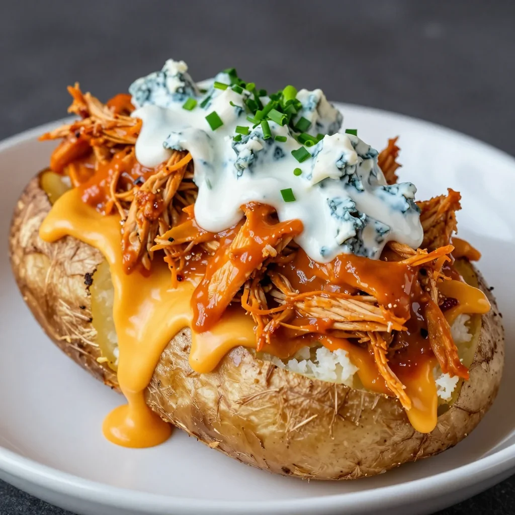 NFL Playoff Buffalo Chicken Stuffed Potatoes That are Loaded and Spicy
