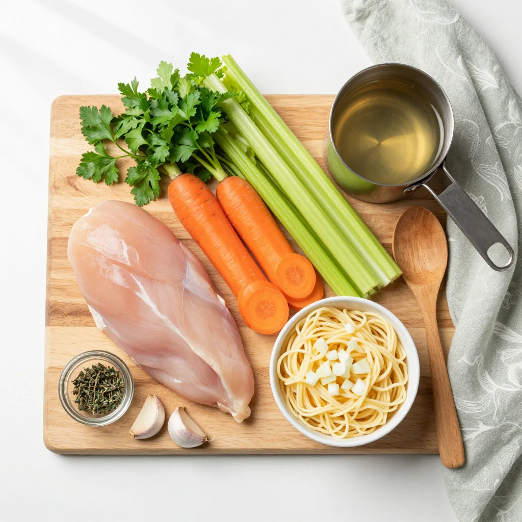 All ingredients laid out on a wooden board