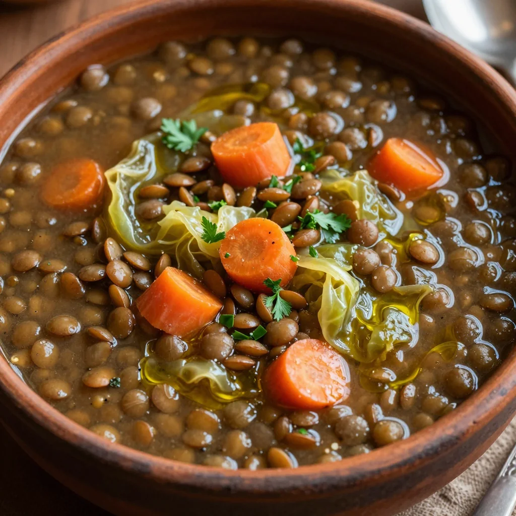 slow cooker lentil soup with carrots and cabbage to warm winter nights