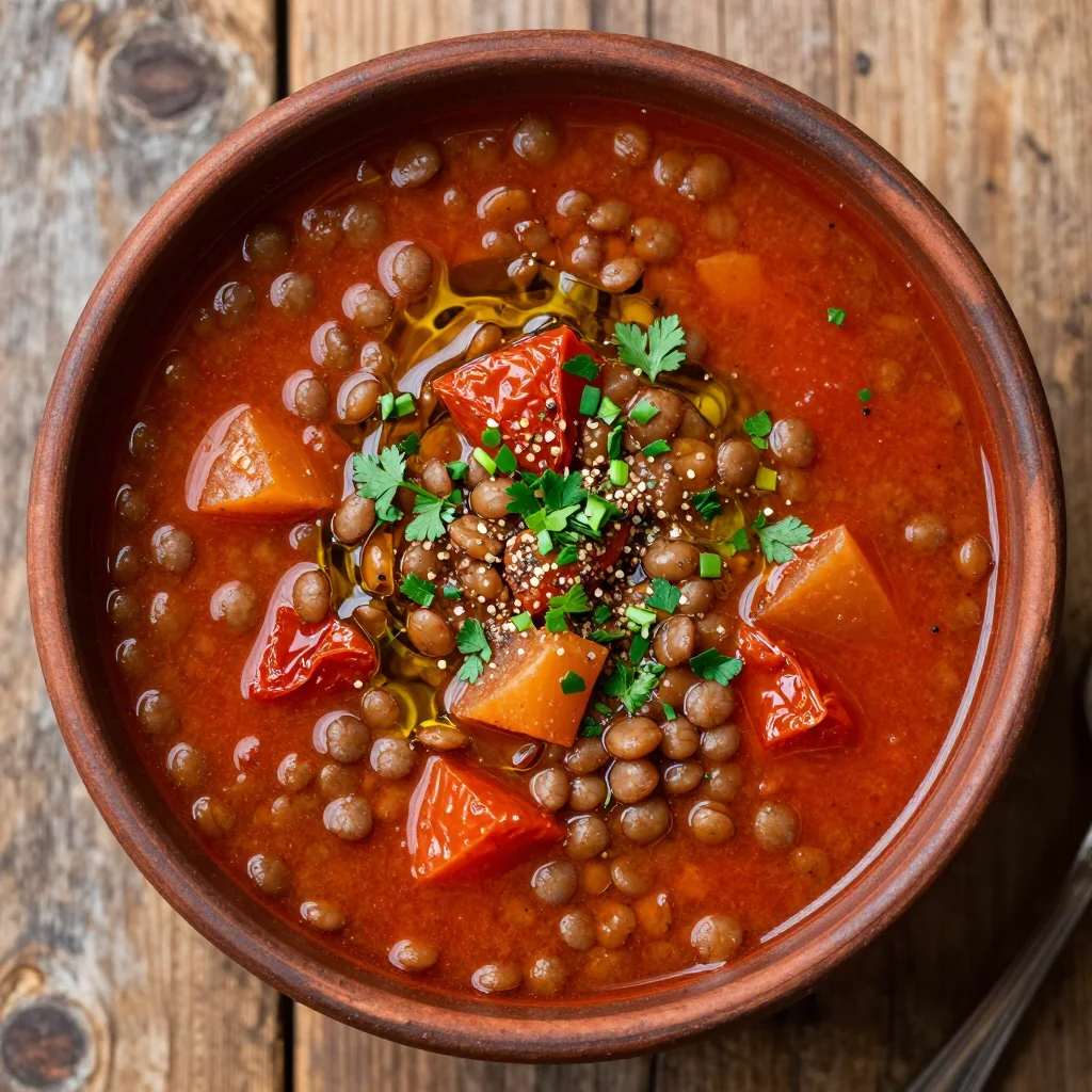 Pantry Clean Out Slow Cooker Lentil Soup with Canned Tomatoes